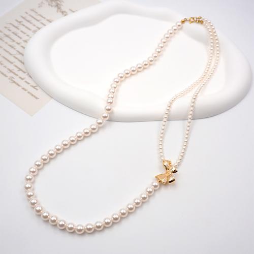 Kristall Halskette, Titanstahl, mit Kristallperle & Messing, handgemacht, 2 Stück & Modeschmuck & für Frau, weiß, Länge:ca. 63 cm, verkauft von PC