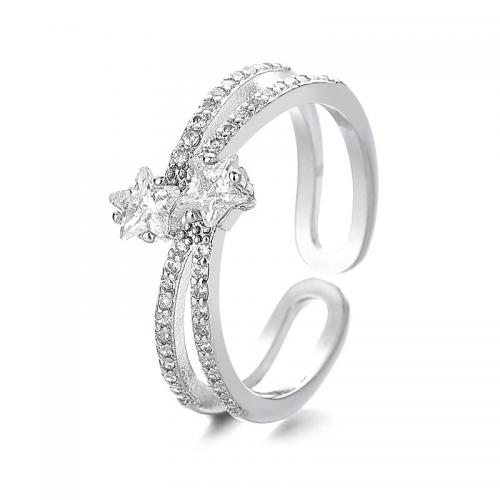 Cubic Zirconia Micro Pave Brass Finger Ring, plated, micro pave cubic zirconia & for woman, silver color 
