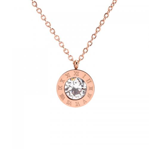 Titanium Steel Jewelry Necklace, plated, for woman & with rhinestone, rose gold color Approx 51-80 cm 