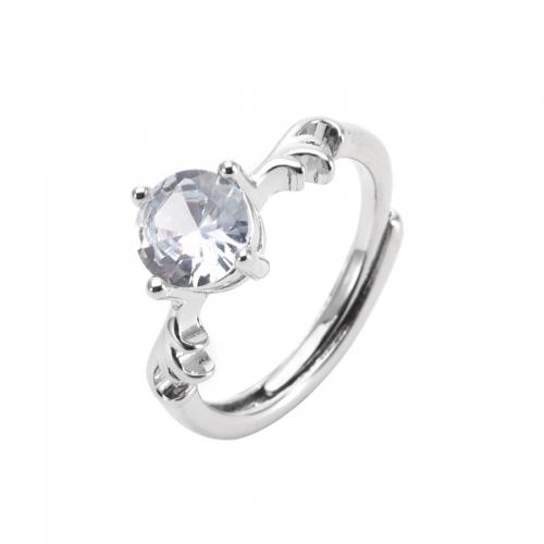 Латунное кольцо с стразами, Латунь, Другое покрытие, Женский & со стразами, серебряный, продается PC