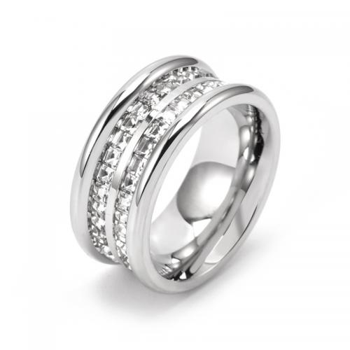 Титан Сталь палец кольцо, титан, Другое покрытие, Мужская & разный размер для выбора & со стразами, серебряный, продается PC