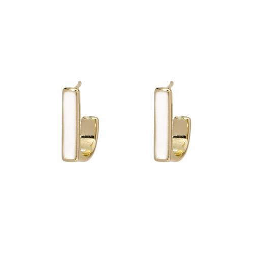 Zinc Alloy Stud Earring, Geometrical Pattern, gold color plated, for woman & enamel 