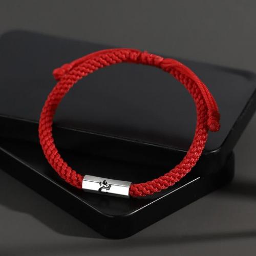 Zinc Alloy Bracelet, with Polyester Cord, silver color plated, braided & for man Approx 6-10 Inch 