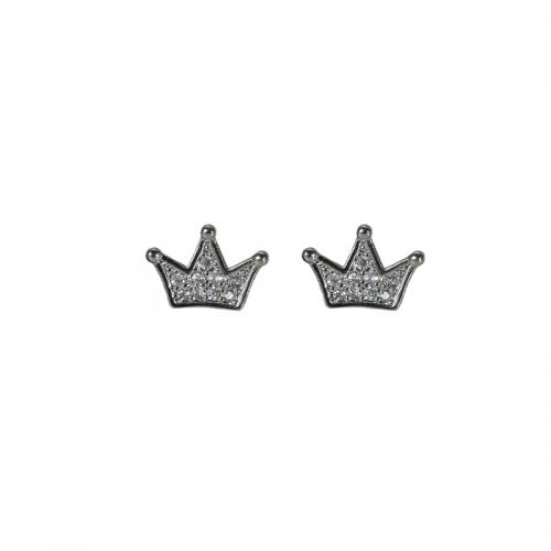 alliage de zinc boucle d oreille dormeuse, couronne, Placage de couleur argentée, pavé de micro zircon & pour femme Vendu par paire