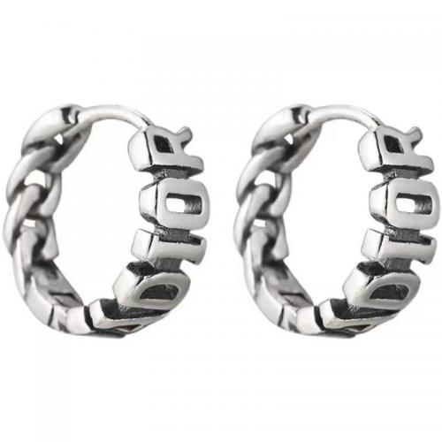 Zinc Alloy Huggie Hoop Earring, Alphabet Letter, silver color plated, for man & hollow 