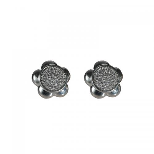 Zinc Alloy Stud Earring, Flower, silver color plated, for woman & with rhinestone, 10mm 