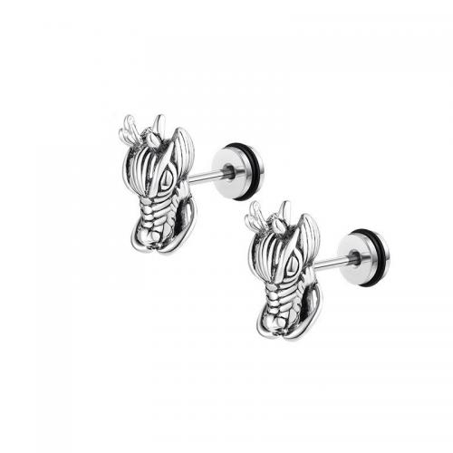 Titanium Steel Stud Earring, Dragon, silver color plated, vintage & for man 
