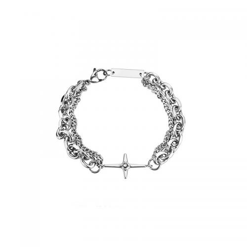 Titanium Steel Bracelet, fashion jewelry & Unisex & with rhinestone, original color Approx 7.5 Inch 