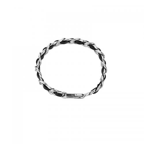 Titanium Steel Bracelet and Necklace, with PU Leather, fashion jewelry & for man, original color 