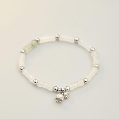 Zinc Alloy Bracelet, with White Chalcedony, Flower, silver color plated, fashion jewelry & for woman Approx 6 Inch 