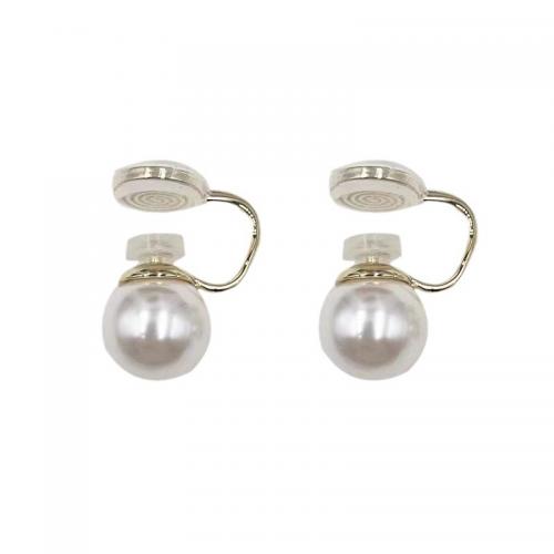 Brass Earring Clip, with Plastic Pearl, fashion jewelry & for woman 