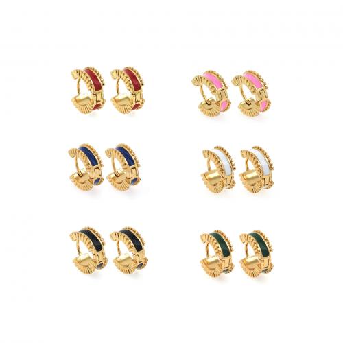 Brass Huggie Hoop Earring, 18K gold plated, fashion jewelry & for woman & enamel 