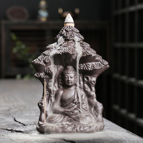 Incense Smoke Flow Backflow Holder Ceramic Incense Burner, Purple Clay, half handmade, for home and office & durable & multifunctional 