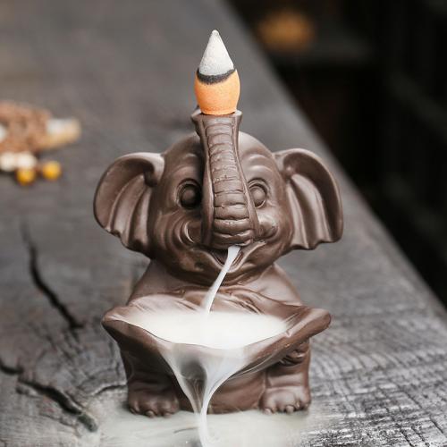 Incense Smoke Flow Backflow Holder Ceramic Incense Burner, Purple Clay, Elephant, half handmade, for home and office & durable 