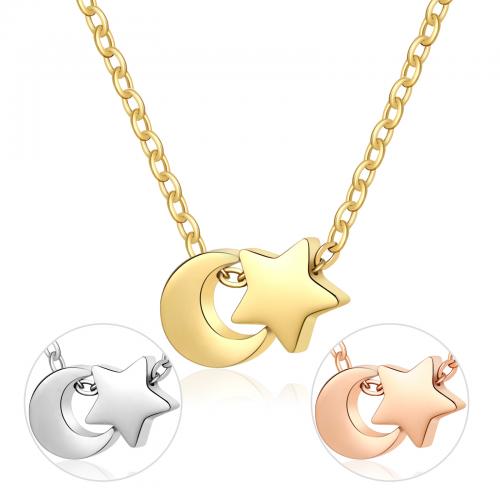 Stainless Steel Jewelry Necklace, 304 Stainless Steel, with 5CM extender chain, Moon and Star, plated, for woman cm 
