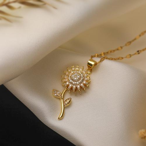 Cubic Zircon Micro Pave Brass Necklace, Flower, gold color plated & micro pave cubic zirconia & for woman 