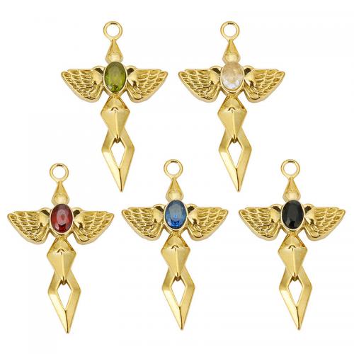 Stainless Steel Cross Pendants, 304 Stainless Steel, gold color plated, DIY  & micro pave cubic zirconia Approx [