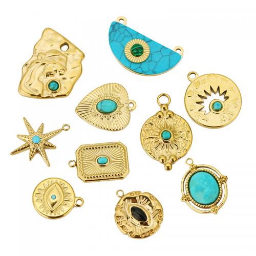 Stainless Steel Pendants, 304 Stainless Steel, with turquoise, gold color plated, DIY Approx 