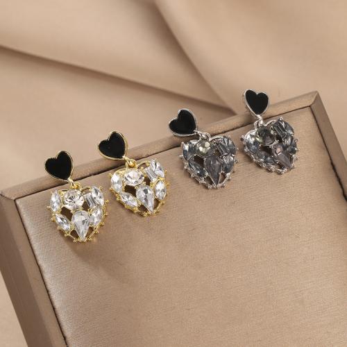 Zinc Alloy Rhinestone Drop Earring, Heart, plated, fashion jewelry & for woman & enamel & with rhinestone 