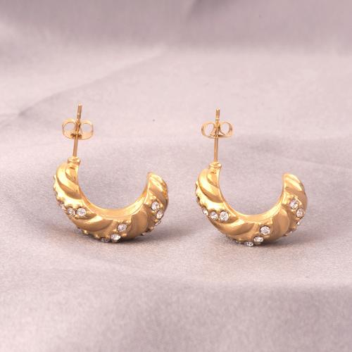 Titanium Steel Earrings, 18K gold plated, fashion jewelry & micro pave cubic zirconia & for woman 