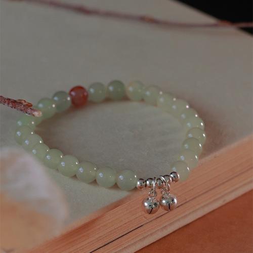 Zinc Alloy Bracelet, with Synthetic Jade & Synthetic Agate, Bell, silver color plated, fashion jewelry & for woman Approx 6 Inch 