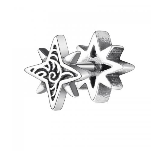Zinc Alloy Stud Earring, Eight Point Star, silver color plated, vintage & for man, 10mm 