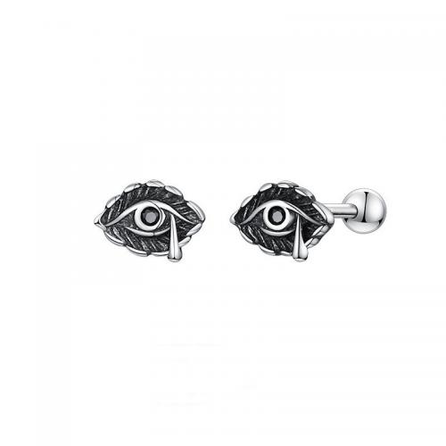 aleación de zinc Arito, ojo de malvado, chapado en color de plata, Vintage & para hombre & con diamantes de imitación, 6x4mm, Vendido por Par