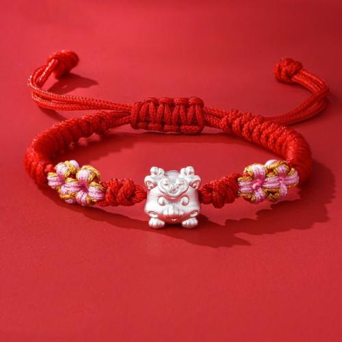 Cotton Cord Bracelet, with 925 Sterling Silver, with 2inch extender chain, Dragon, Unisex Approx 6.3 Inch 
