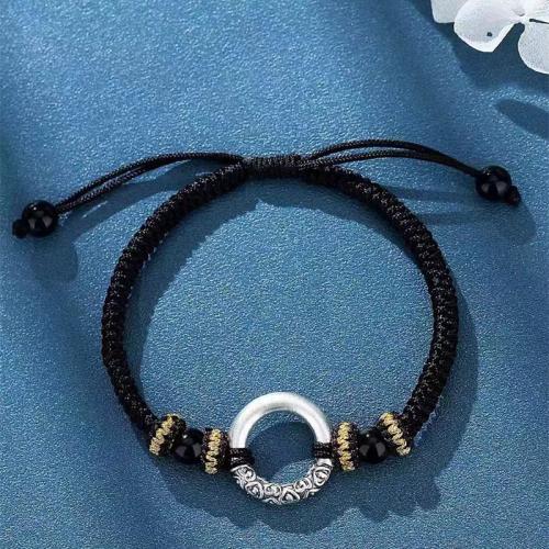 corde de coton Collier et bracelet, avec Argent sterling 925 & agate noire, fait à la main, style folk & styles différents pour le choix & pour homme, Vendu par PC