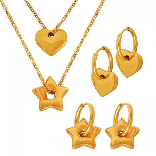 Fashion Stainless Steel Jewelry Sets, 304 Stainless Steel, with 5cm extender chain, Vacuum Ion Plating, fashion jewelry & for woman, golden Approx 40 cm 