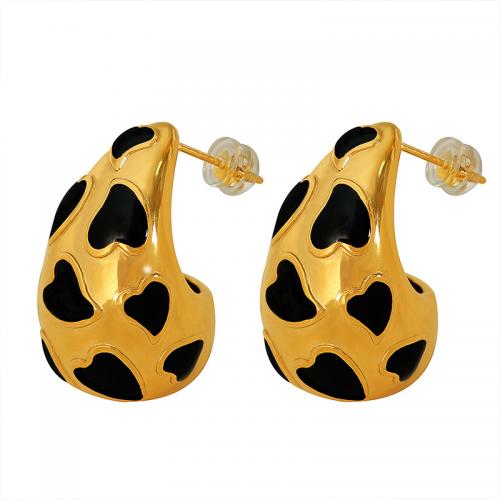 Stainless Steel Stud Earring, 304 Stainless Steel, Teardrop, fashion jewelry & for woman & enamel 