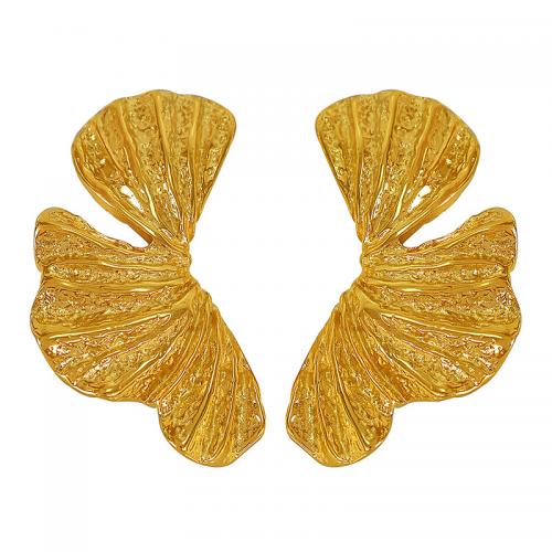 Stainless Steel Stud Earring, 304 Stainless Steel, Ginkgo Leaf, Vacuum Ion Plating, fashion jewelry & for woman, golden 