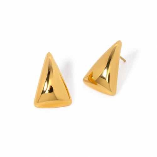 Stainless Steel Stud Earring, 304 Stainless Steel, Triangle, 18K gold plated, fashion jewelry & for woman, golden 