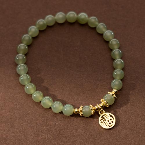 Bracelets de Jade, Argent sterling 925, avec Jade, fait à la main, bijoux de mode & élastique & pour femme Environ 15-24 cm, Vendu par PC