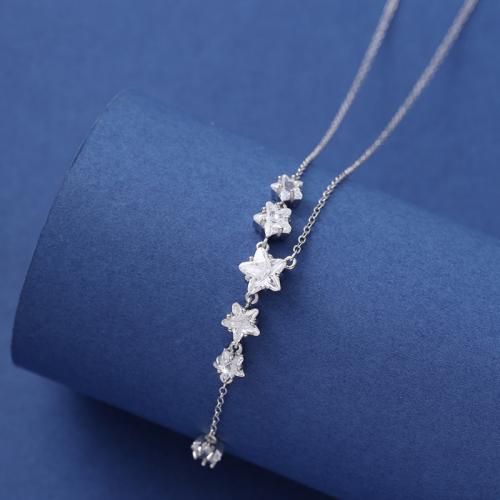 Rhinestone Brass Necklace, with 5cm extender chain, Star, plated, fashion jewelry & for woman & with rhinestone Approx 43 cm 