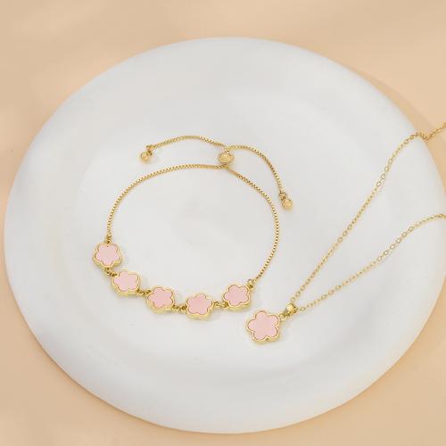 Brass Jewelry Set, bracelet & necklace, with Acrylic, petals, plated, 2 pieces & fashion jewelry & for woman Approx 9.09 cm, Approx 40 cm 