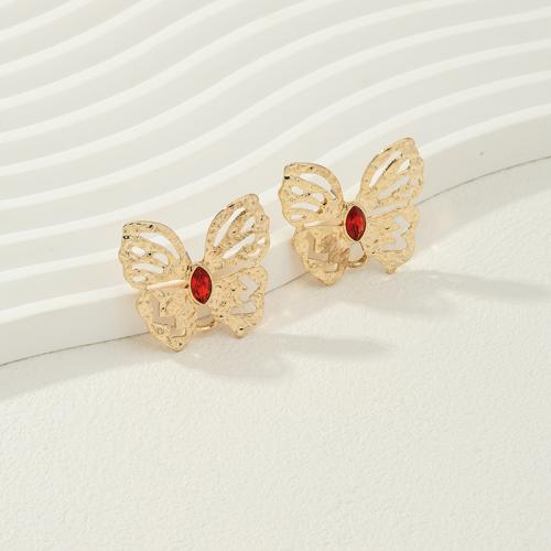 Zinc Alloy Rhinestone Stud Earring, Butterfly, fashion jewelry & for woman & with rhinestone, golden 