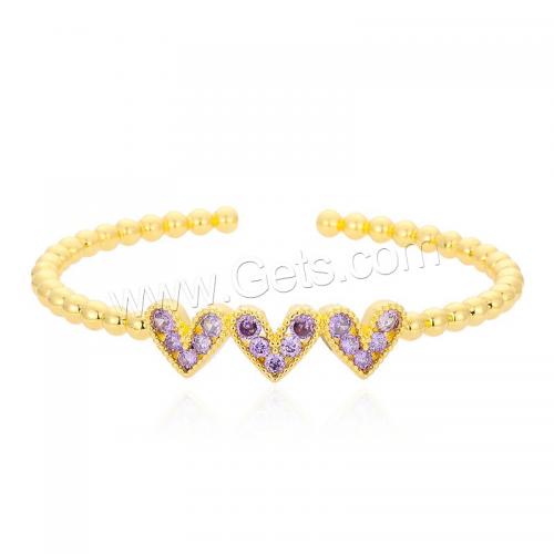 Brass Cuff Bangle, Heart, gold color plated, fashion jewelry & micro pave cubic zirconia & for woman cuff bangle diameter about 6.4cm 