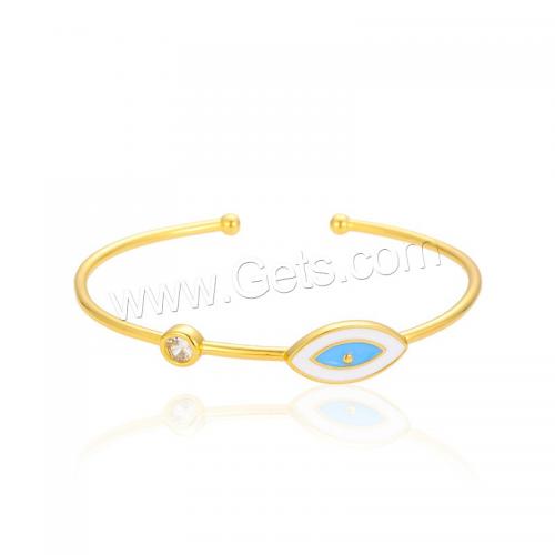 Brass Cuff Bangle, with Cubic Zirconia, Evil Eye, gold color plated, fashion jewelry & for woman & enamel cuff bangle diameter about 6.3cm 