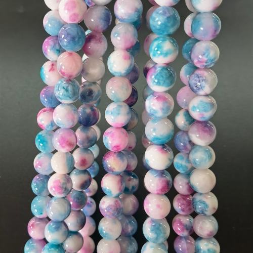 Einzelne Edelstein Perlen, persische Jade, rund, Spritzlackierung, DIY & verschiedene Größen vorhanden, gemischte Farben, Länge:ca. 40 cm, verkauft von Strang