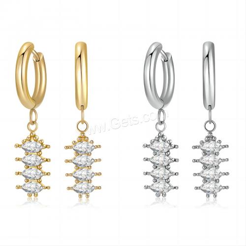 Stainless Steel Drop Earring, 304 Stainless Steel, with Cubic Zirconia, plated, for woman 