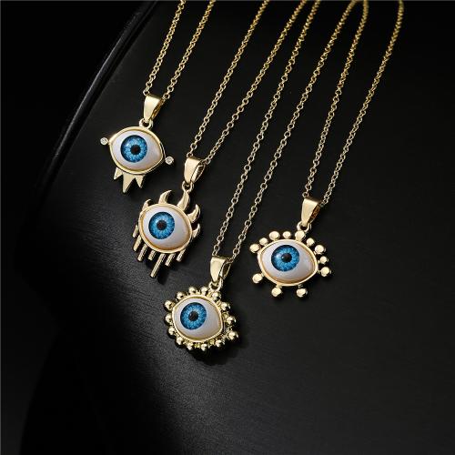 Evil Eye Jewelry Necklace, Brass, with Resin, with 5CM extender chain, gold color plated, evil eye pattern & for woman cm 