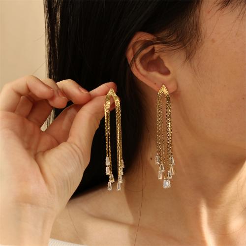 Fashion Fringe Earrings, Messing, goldfarben plattiert, für Frau, 12x92mm, verkauft von Paar