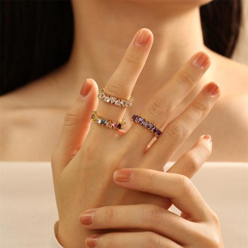Цирконий Micro Pave Латунь палец кольцо, с кубический цирконий, плакирован золотом, Женский, Много цветов для выбора, продается PC