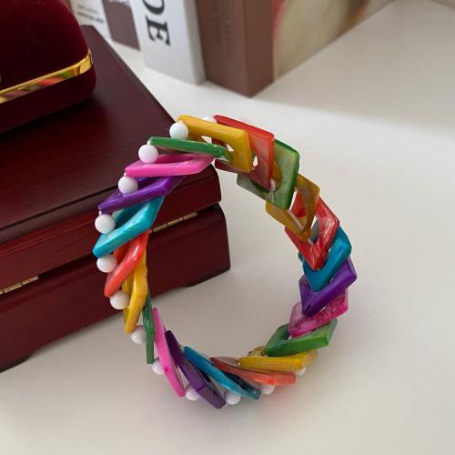 Dyed Shell Bracelet, elastic & for woman, mixed colors 