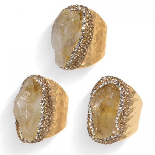 Кварц палец кольцо, Латунь, с Бусины из цитрина, плакирован золотом, Регулируемый & Женский, inner ~20mm, продается PC