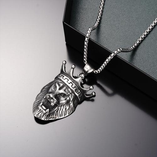 Titan Schmuck Halskette, Titanstahl, Löwe, plattiert, Modeschmuck, Silberfarbe, Länge:70 cm, verkauft von PC