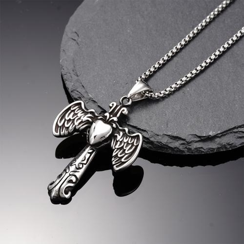 Titanium Steel Jewelry Necklace, Cross, plated, fashion jewelry, silver color cm 