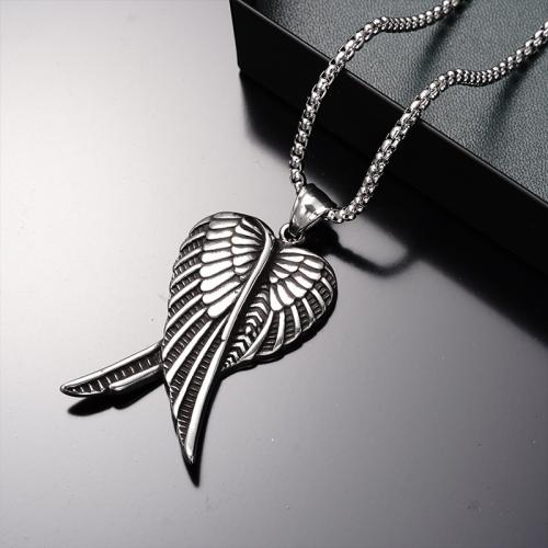 Titanium Steel Jewelry Necklace, Wing Shape, plated, fashion jewelry, silver color cm 