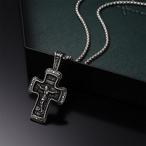 Titan Schmuck Halskette, Titanstahl, Kreuz, plattiert, Modeschmuck, Silberfarbe, Länge:70 cm, verkauft von PC